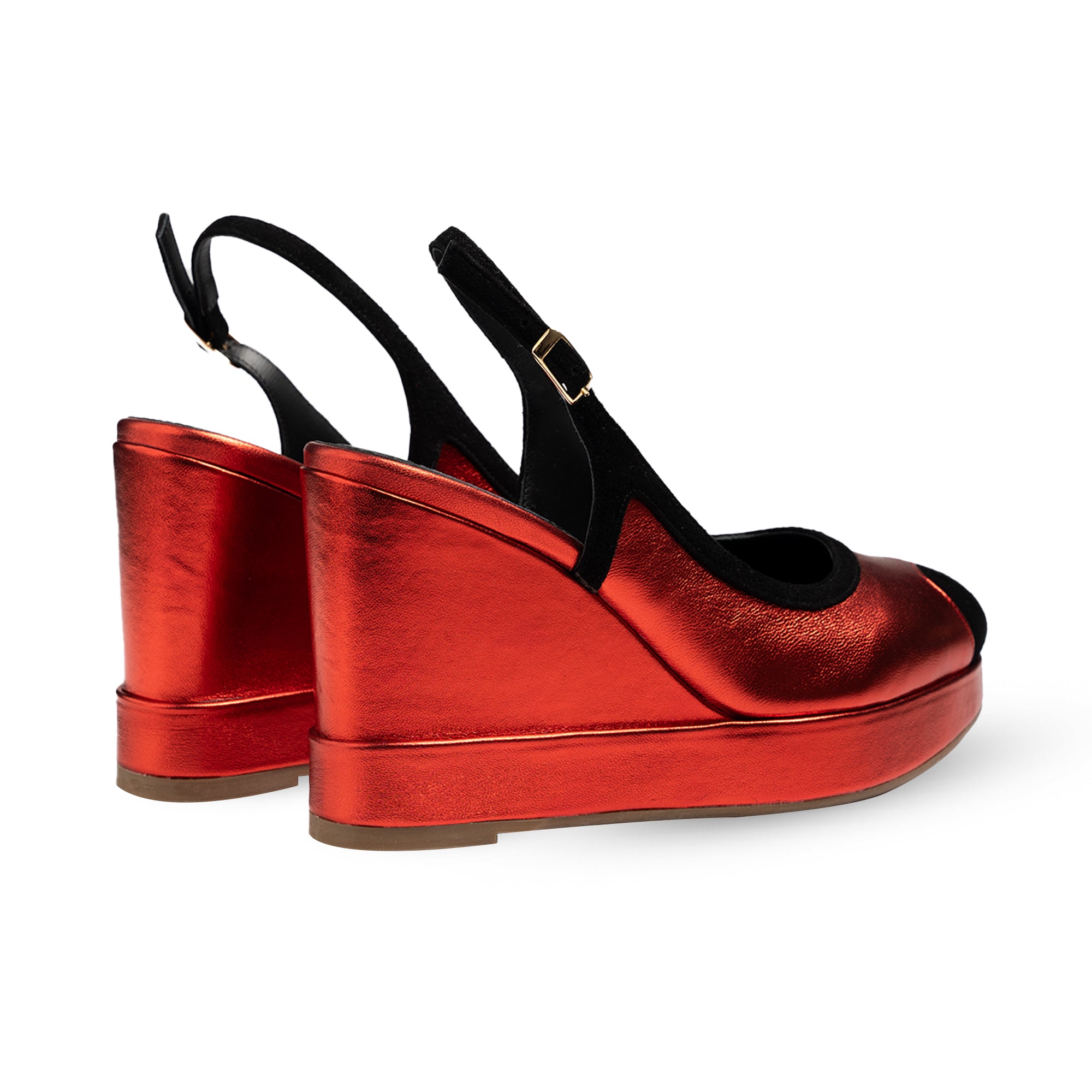 Lavinia Metallic Red & Black Wedges