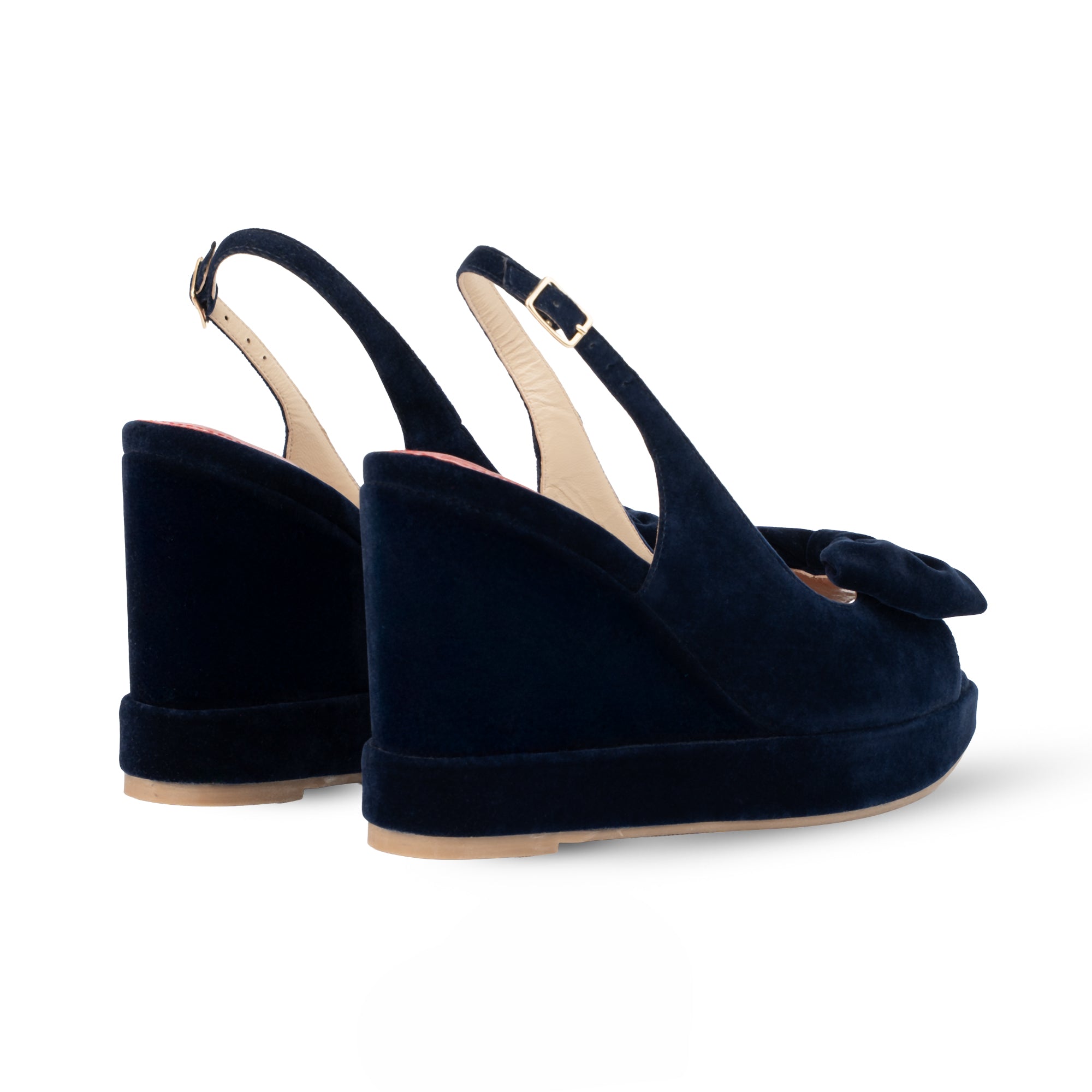 Rignana Navy Blue Velvet Wedges