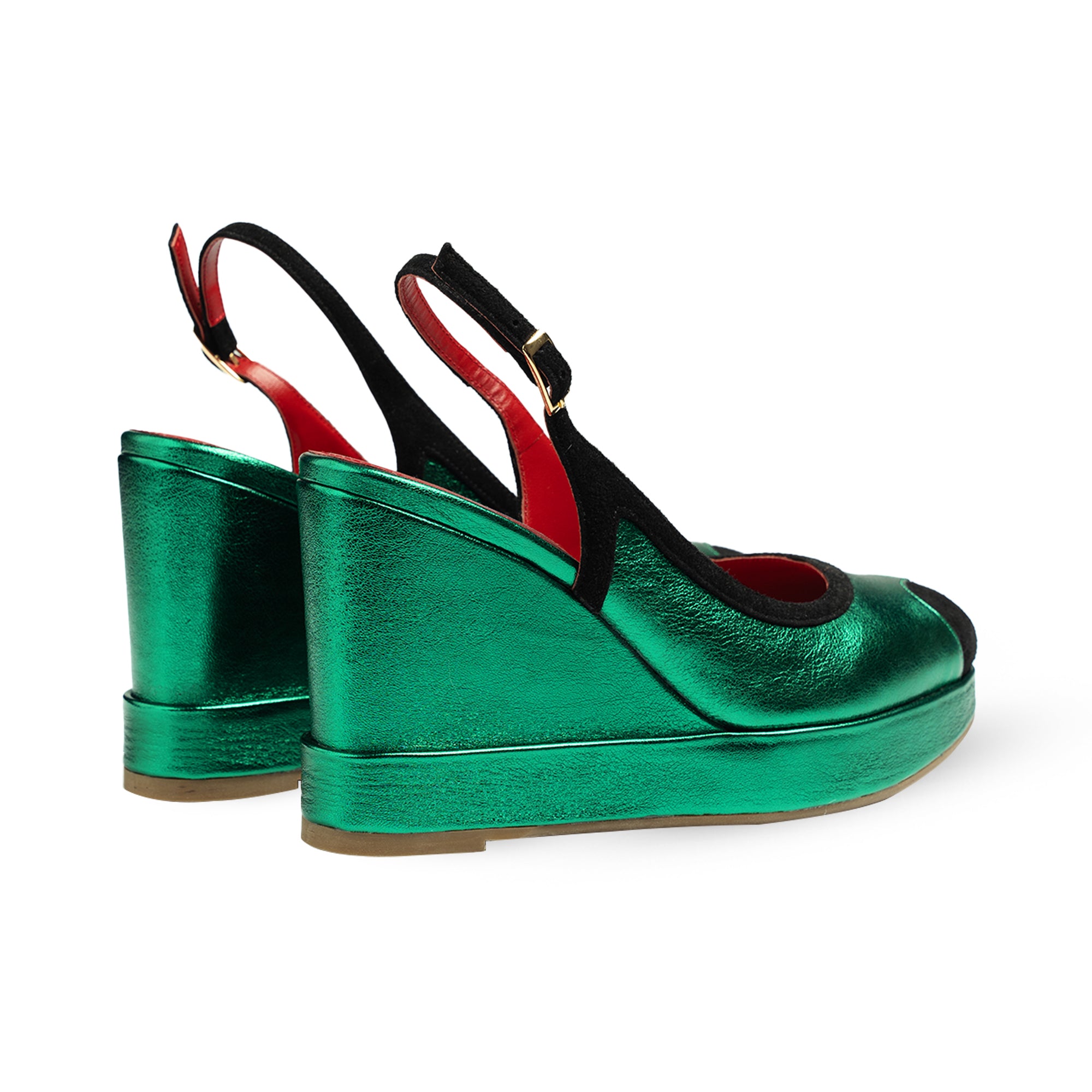 Lavinia Metallic Green & Black Wedges