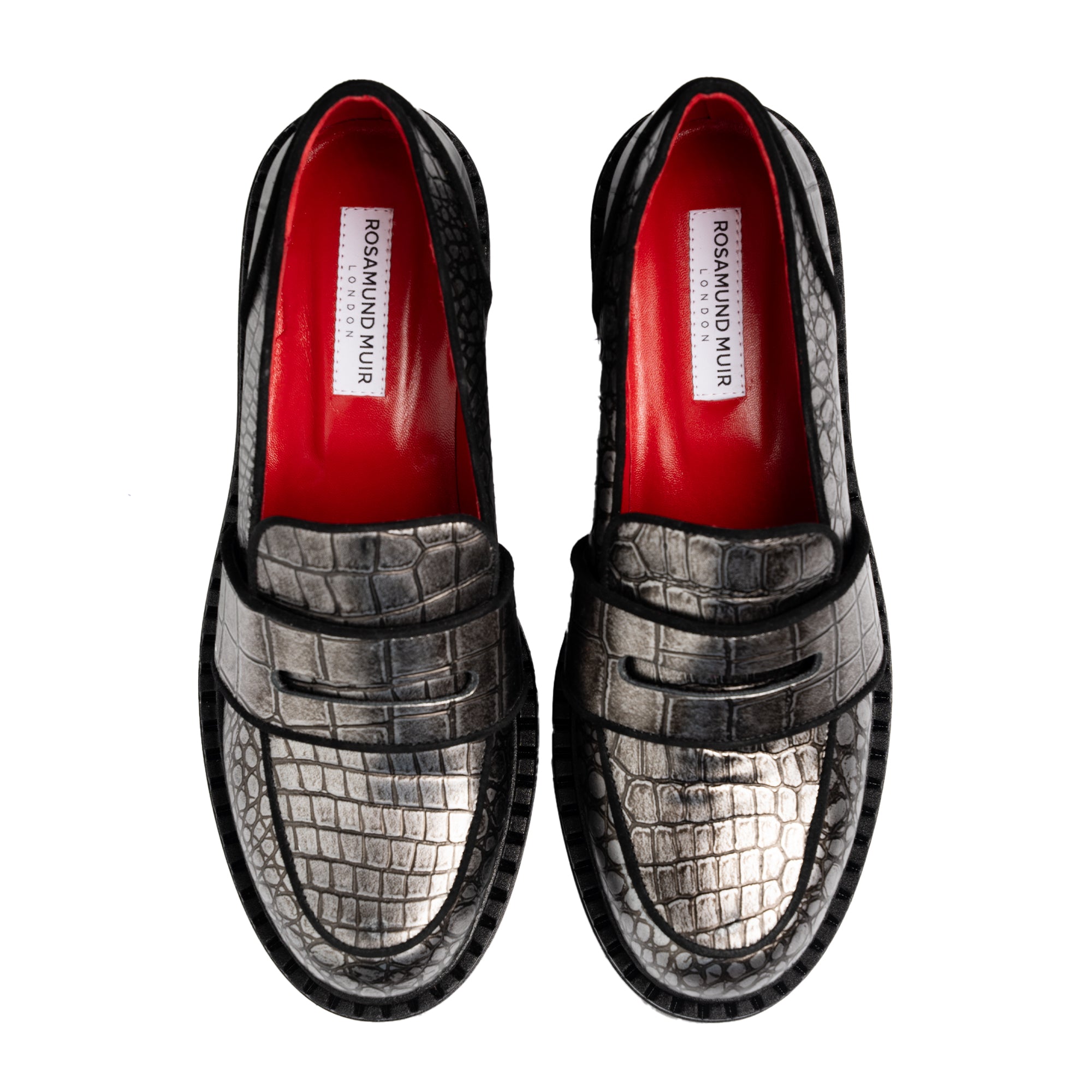 Stratford Metallic Pewter Crocodile Print Loafers