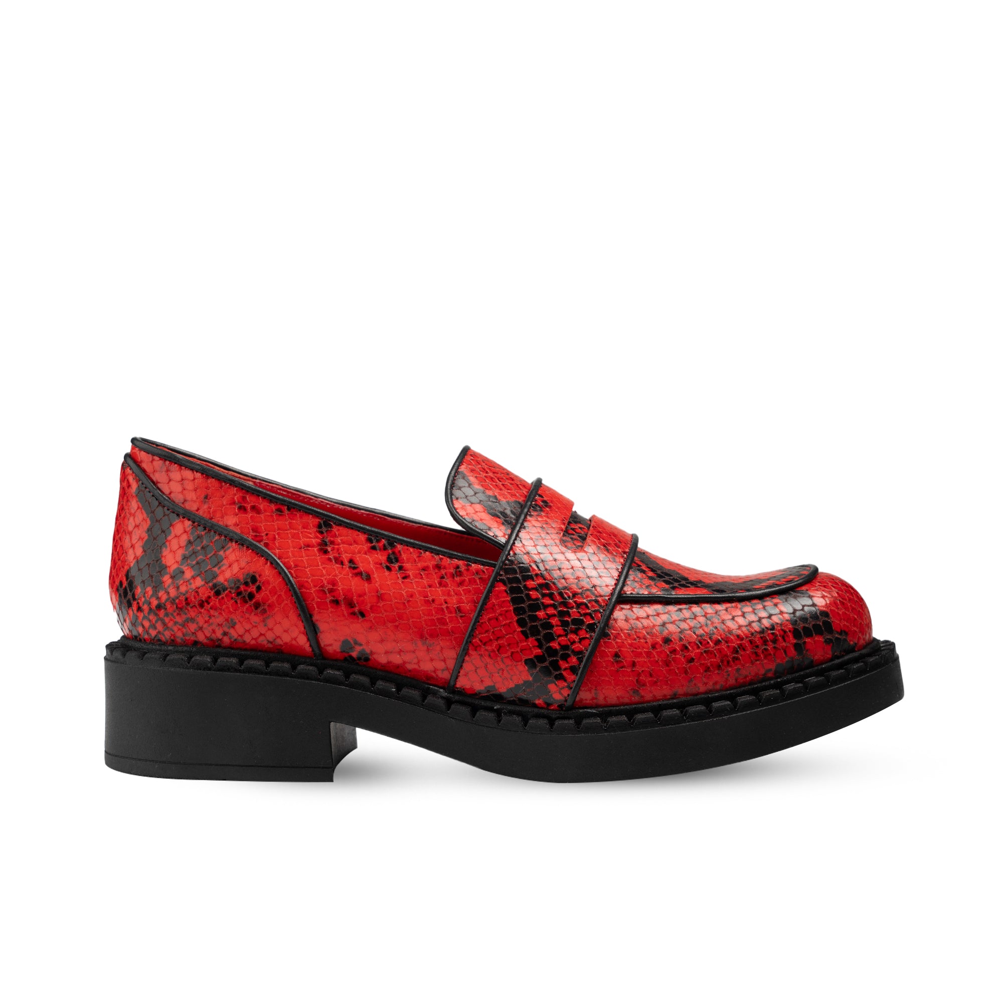 Stratford Red & Black Snake Print Loafers