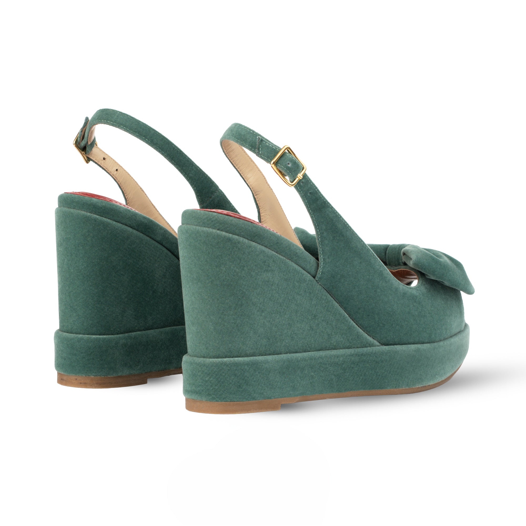 Rignana Sage Green Velvet Wedges