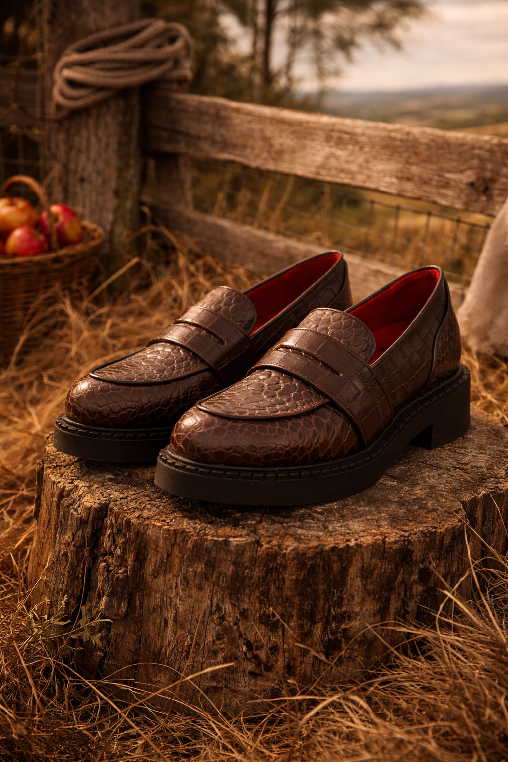 Stratford Brown Crocodile Print Loafers