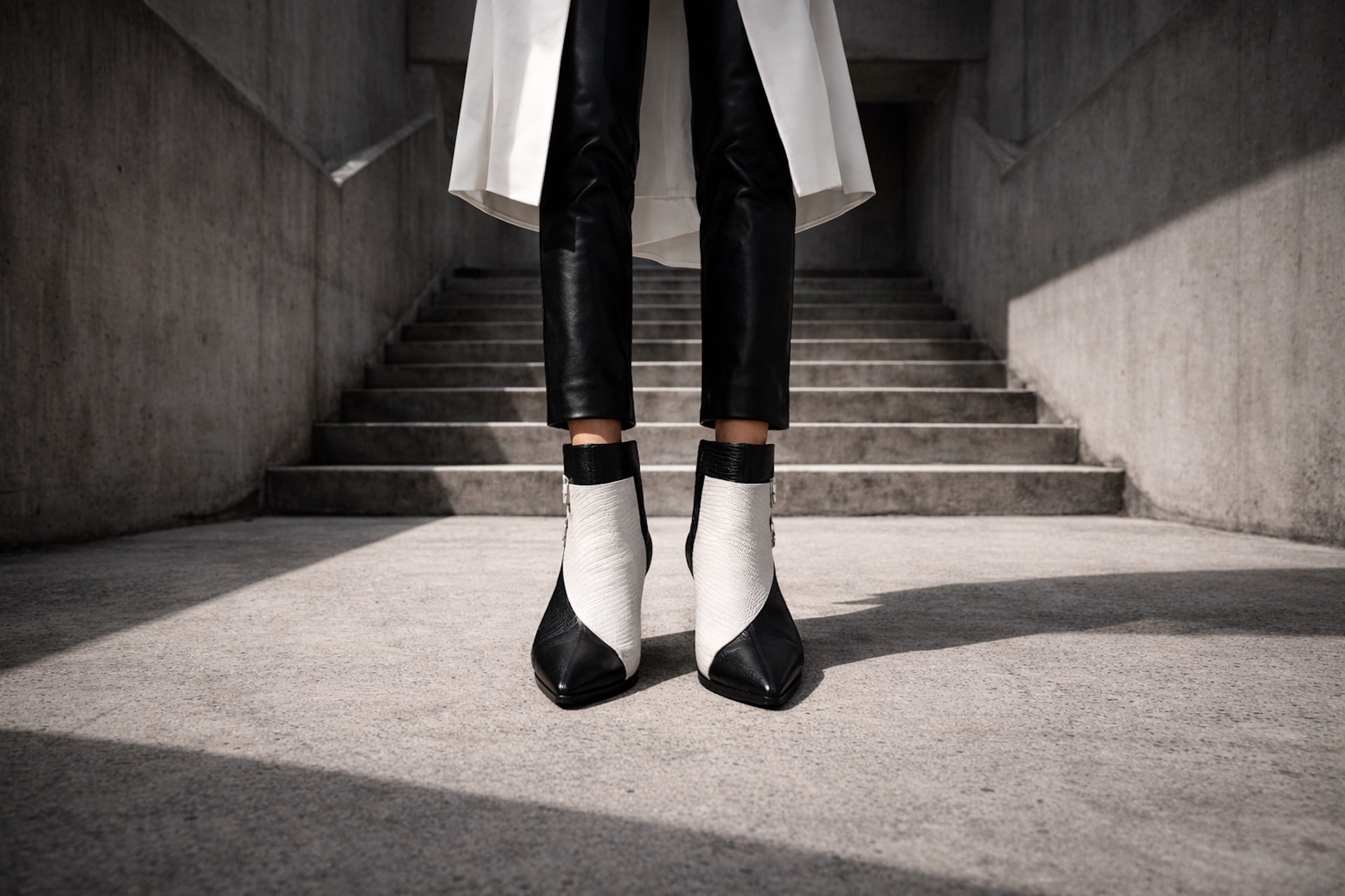 Beatrix Black & White Lizard Boots