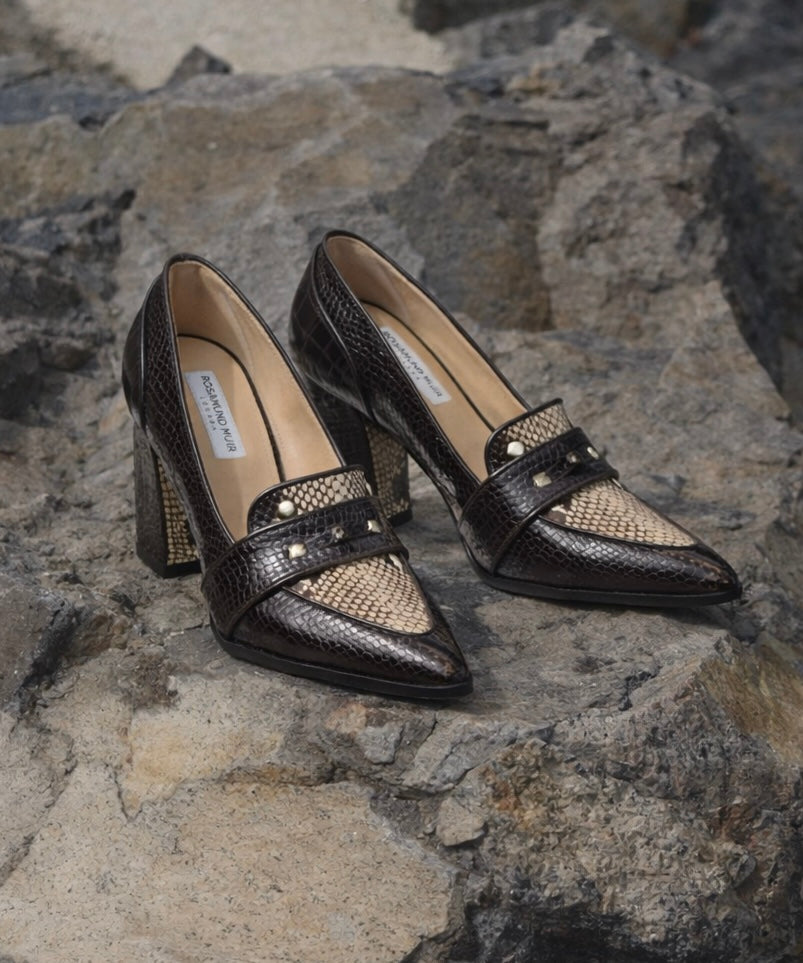 Annabel Brown Crocodile & Snakeprint Loafers
