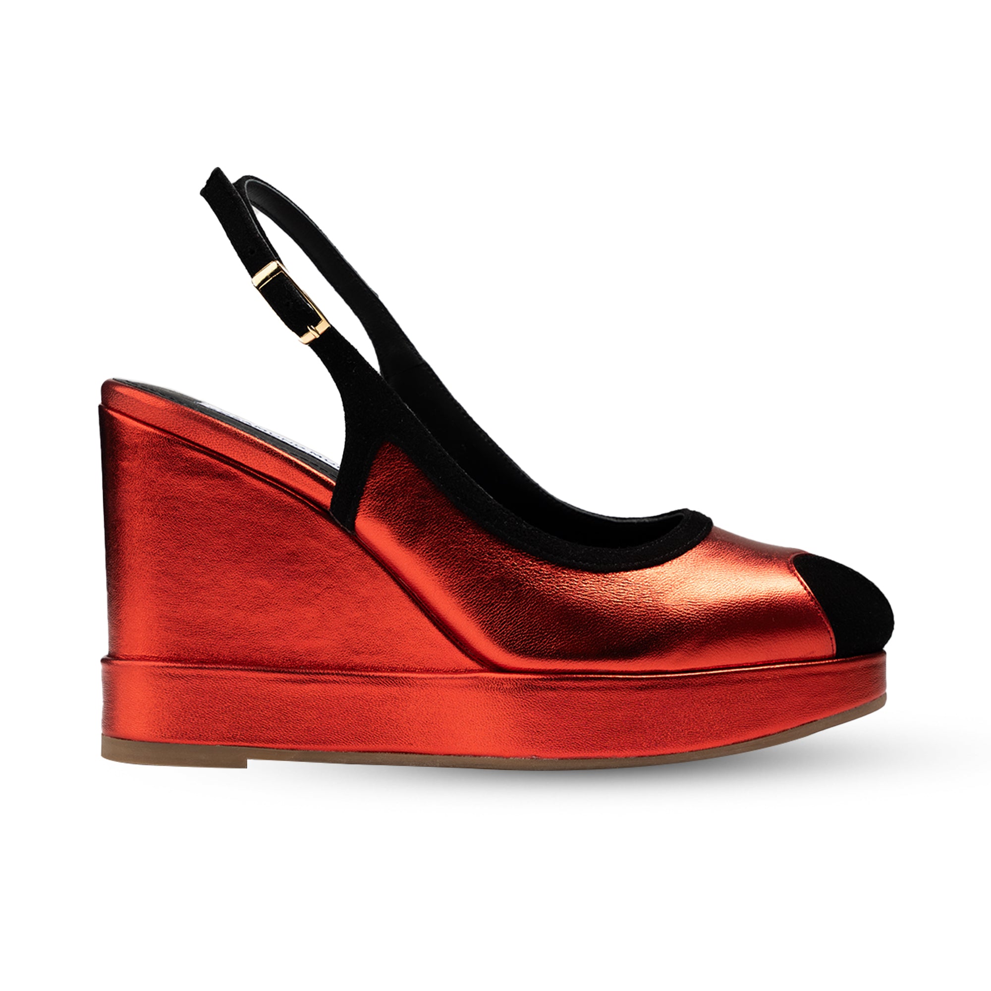 Lavinia Metallic Red & Black Wedges