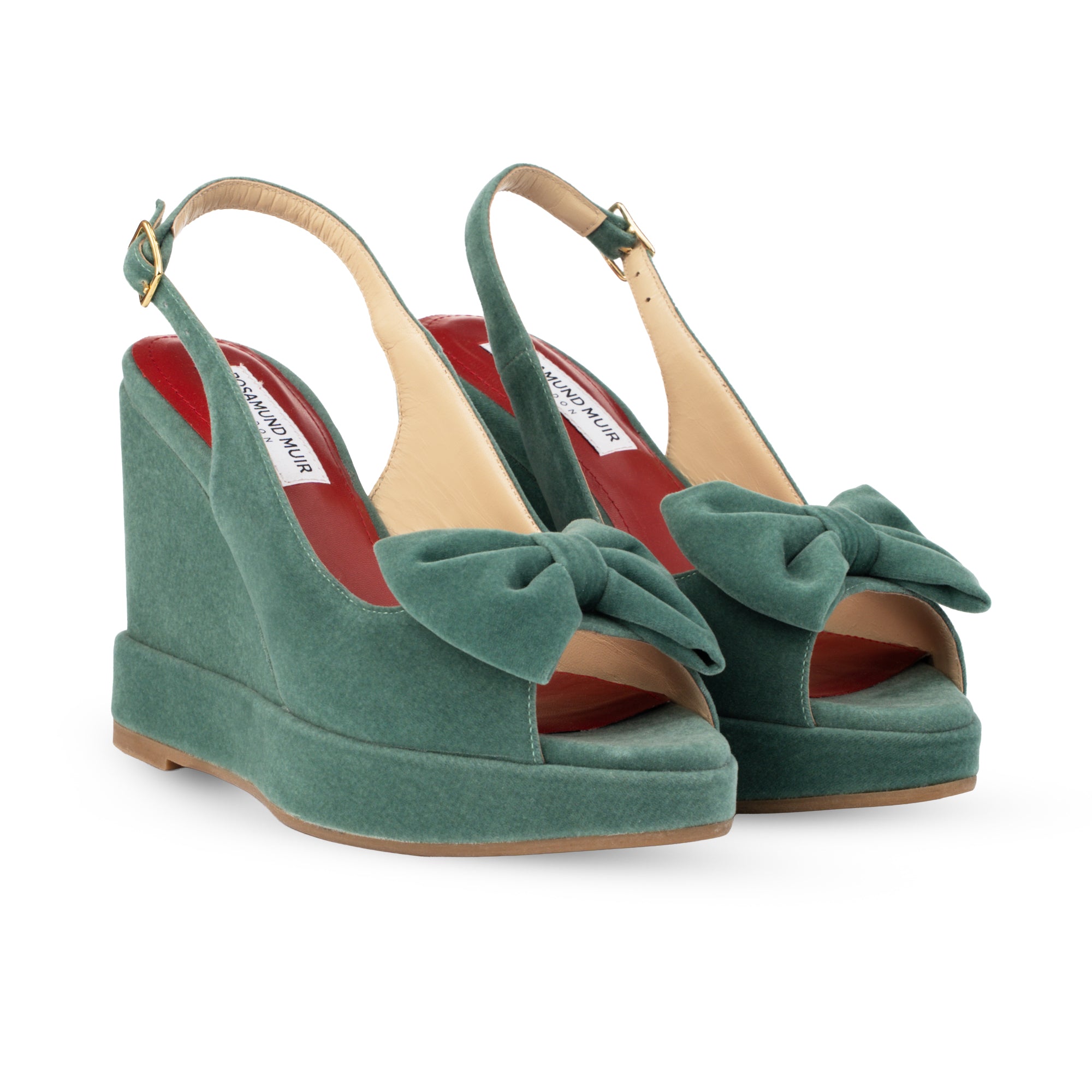 Rignana Sage Green Velvet Wedges