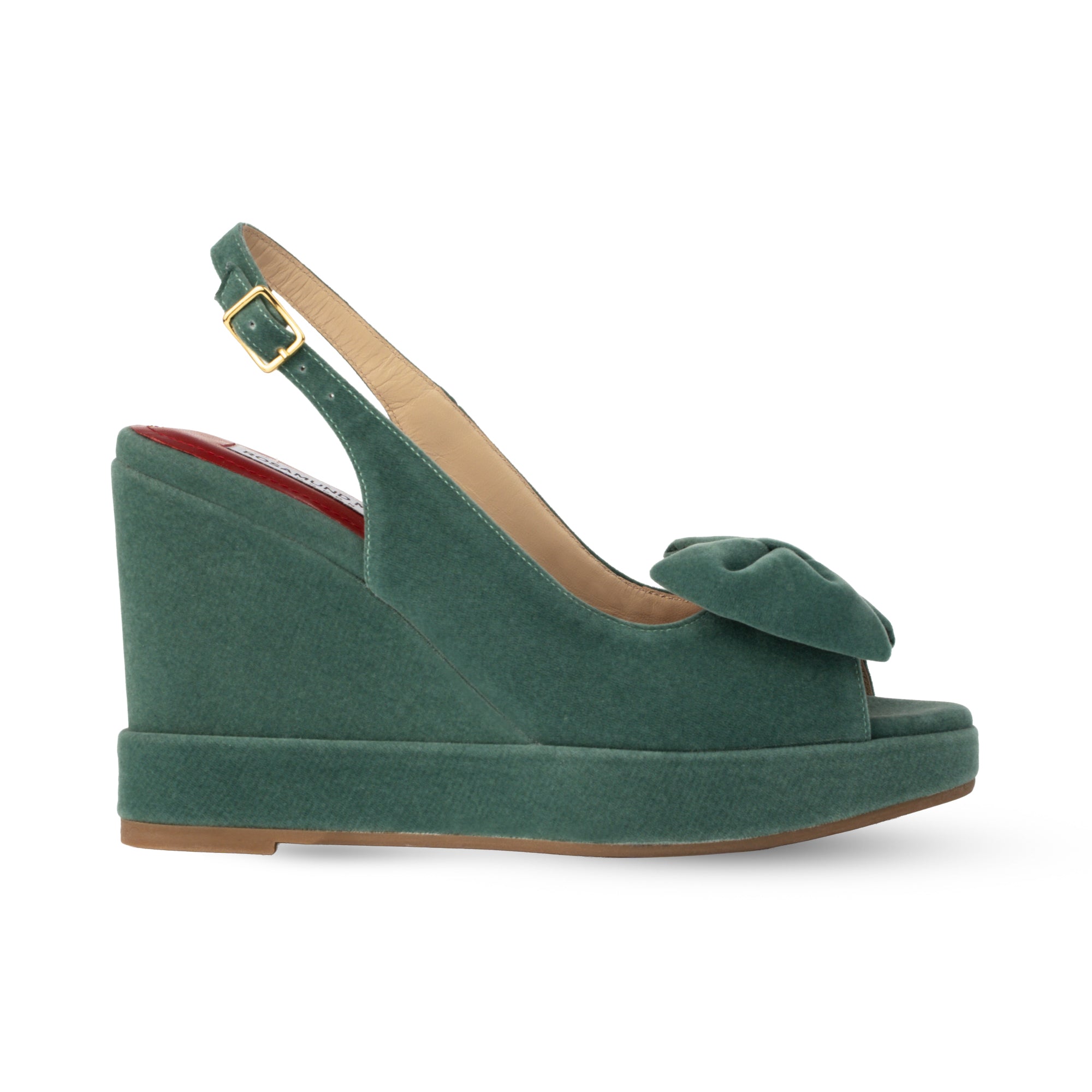 Rignana Sage Green Velvet Wedges