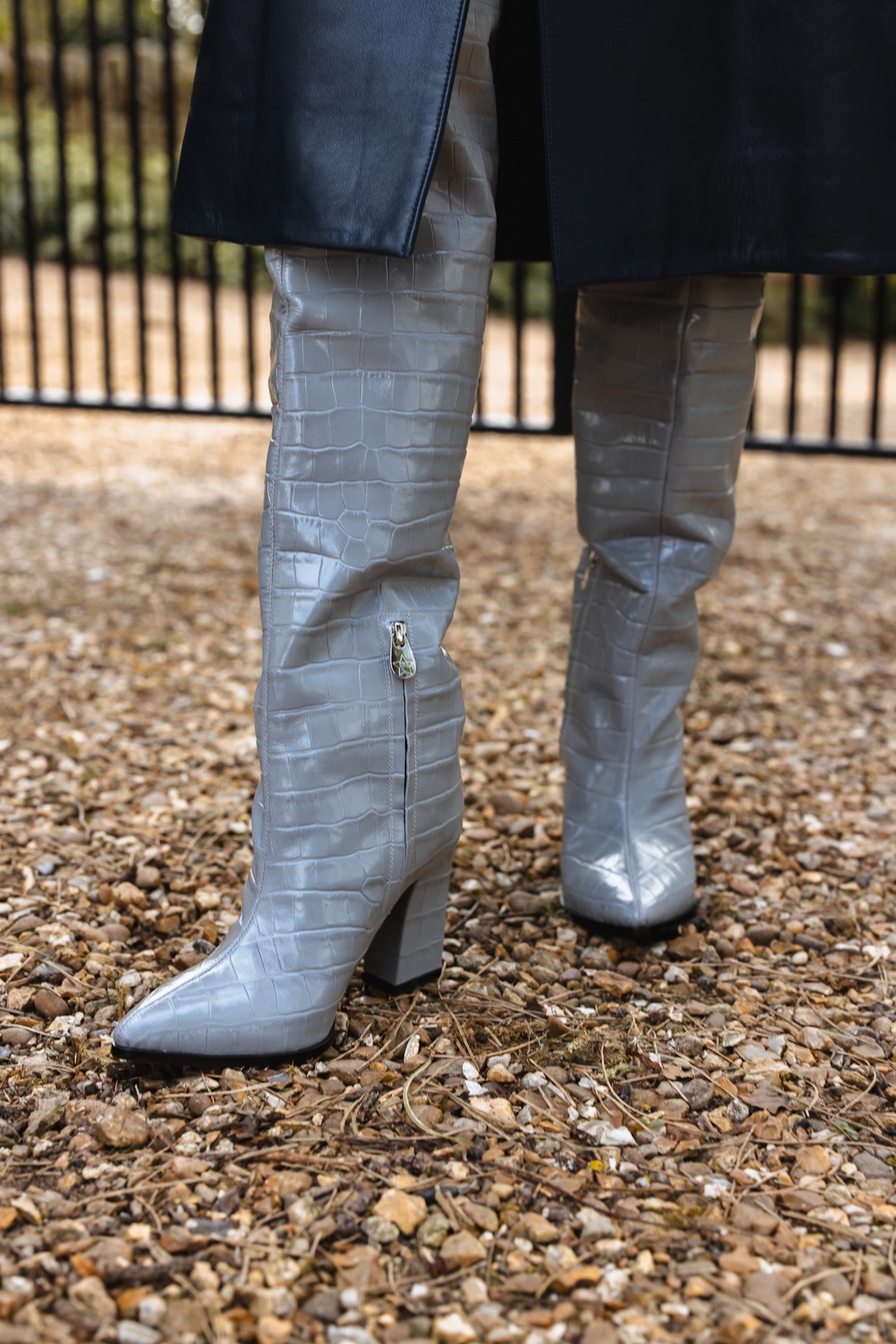 ROMA GREY CROCODILE OVER KNEE BOOTS