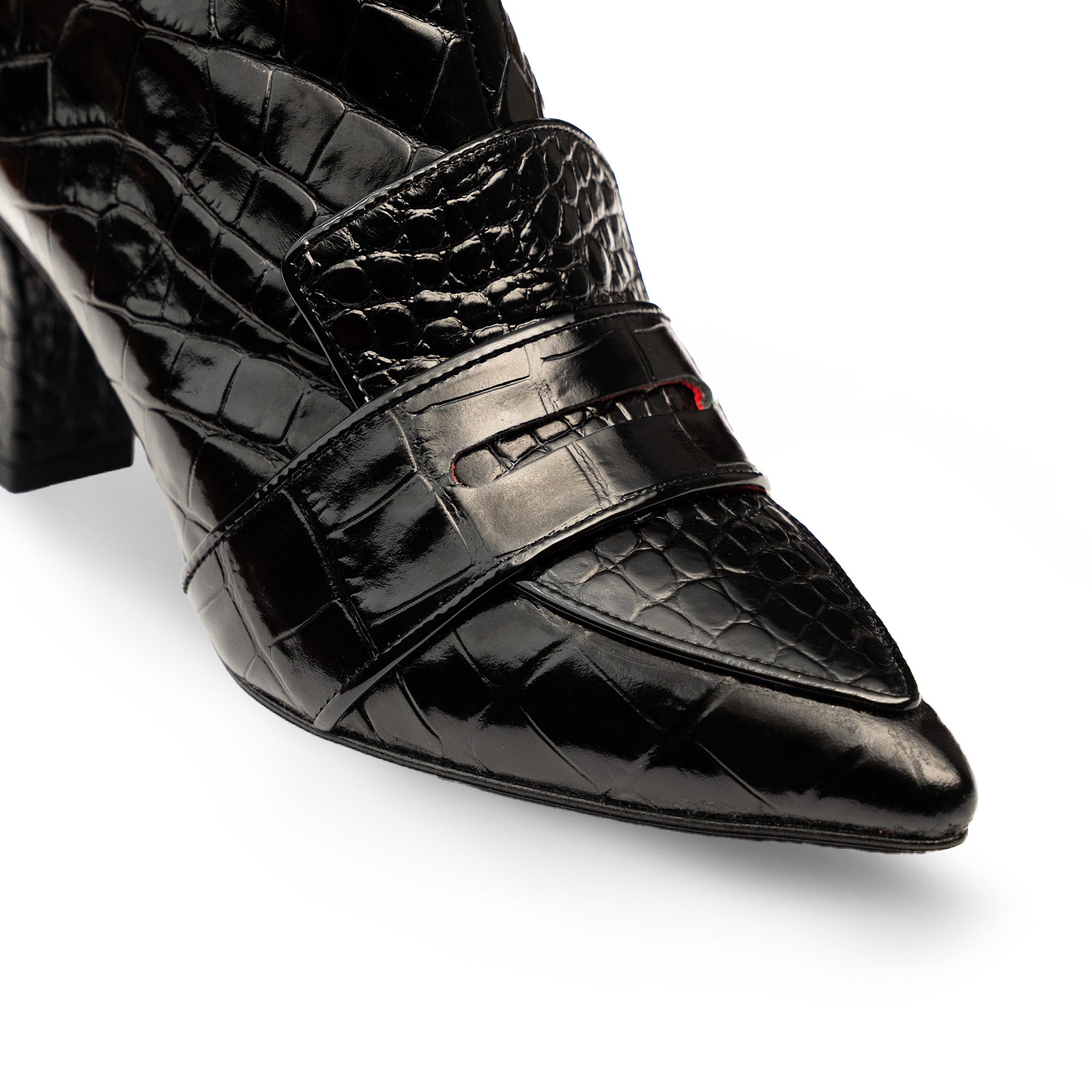 Luciana Black Shiny Crocodile Print Loafer Boots
