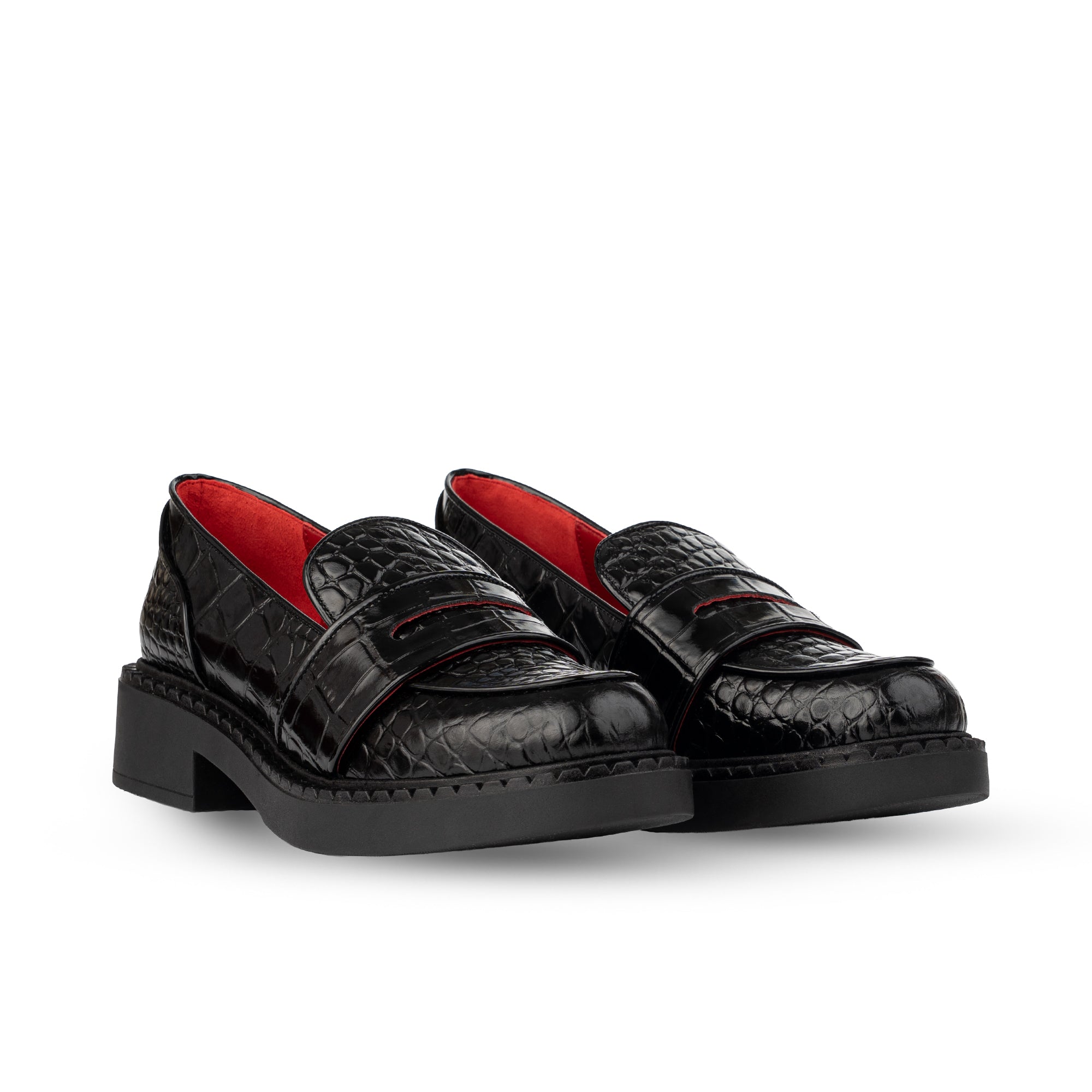 Stratford Black Shiny Crocodile Print Loafers