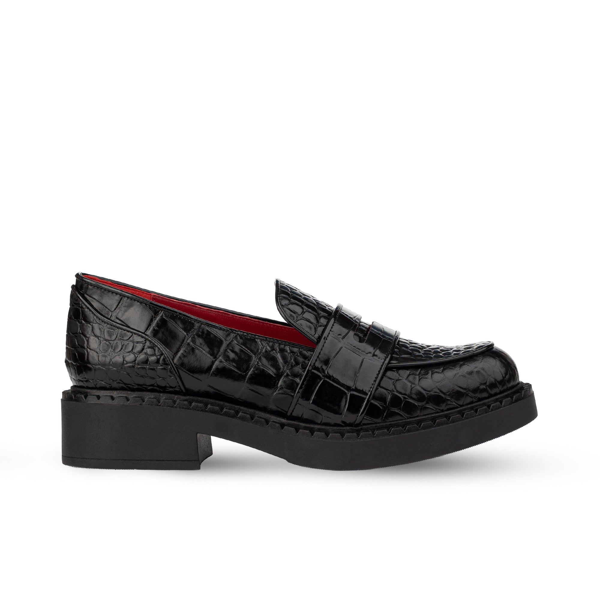 Stratford Black Shiny Crocodile Print Loafers