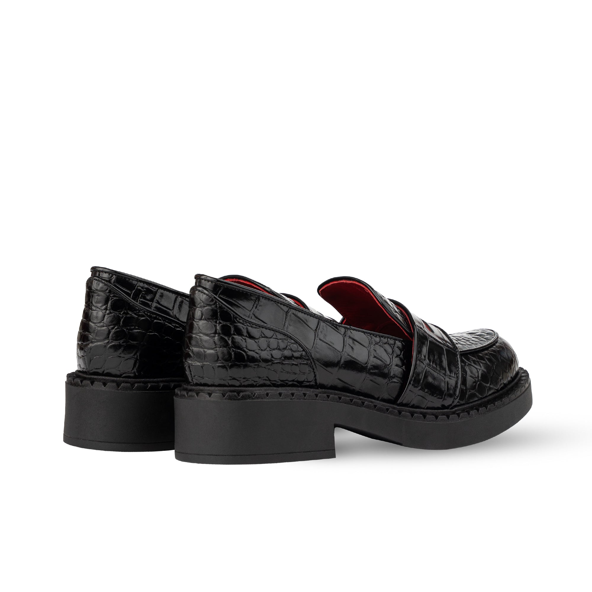 Stratford Black Shiny Crocodile Print Loafers