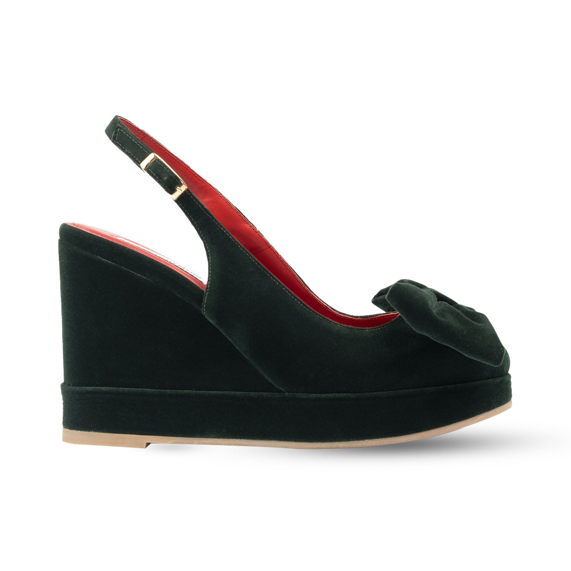 Toscana Dark Green Velvet Wedges