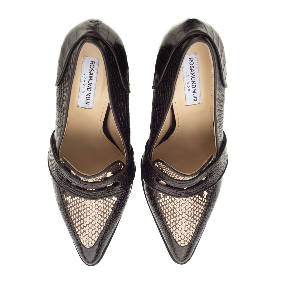 Annabel Brown Crocodile and Snakeprint loafers