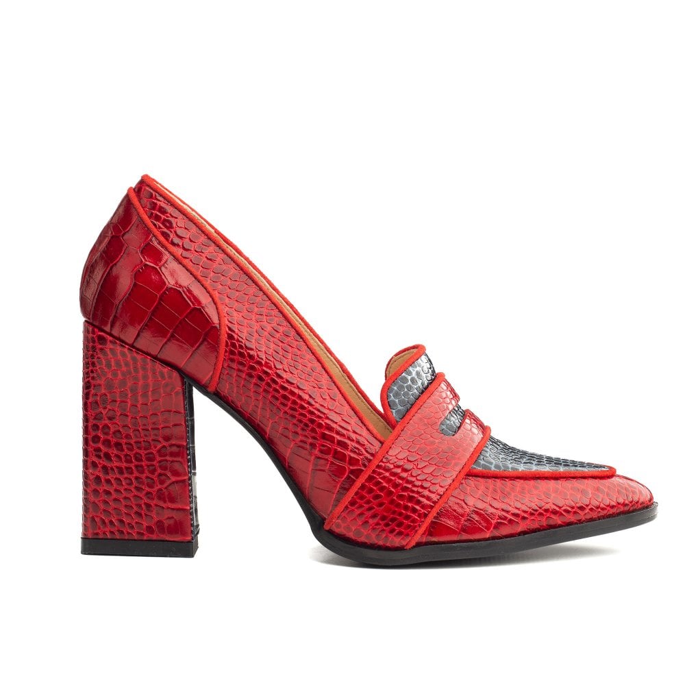 Annabel Red and Navy Blue Crocodile loafers