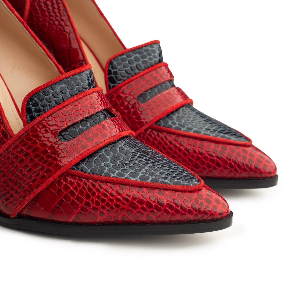 Annabel Red and Navy Blue Crocodile loafers