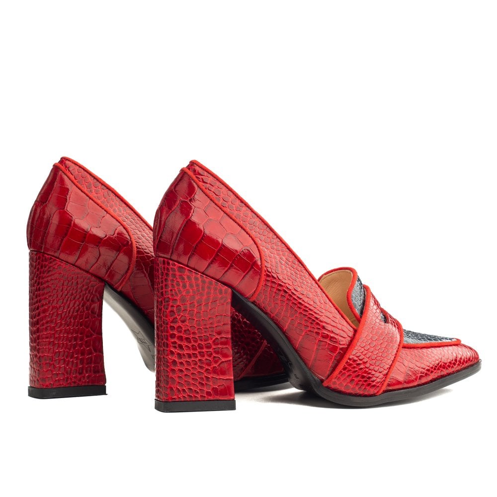 Annabel Red and Navy Blue Crocodile loafers