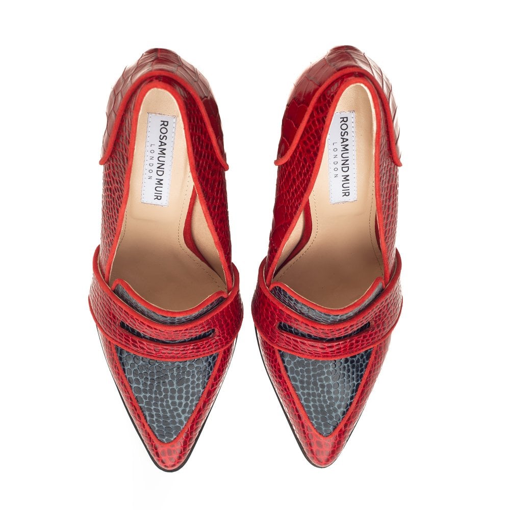 Annabel Red and Navy Blue Crocodile loafers