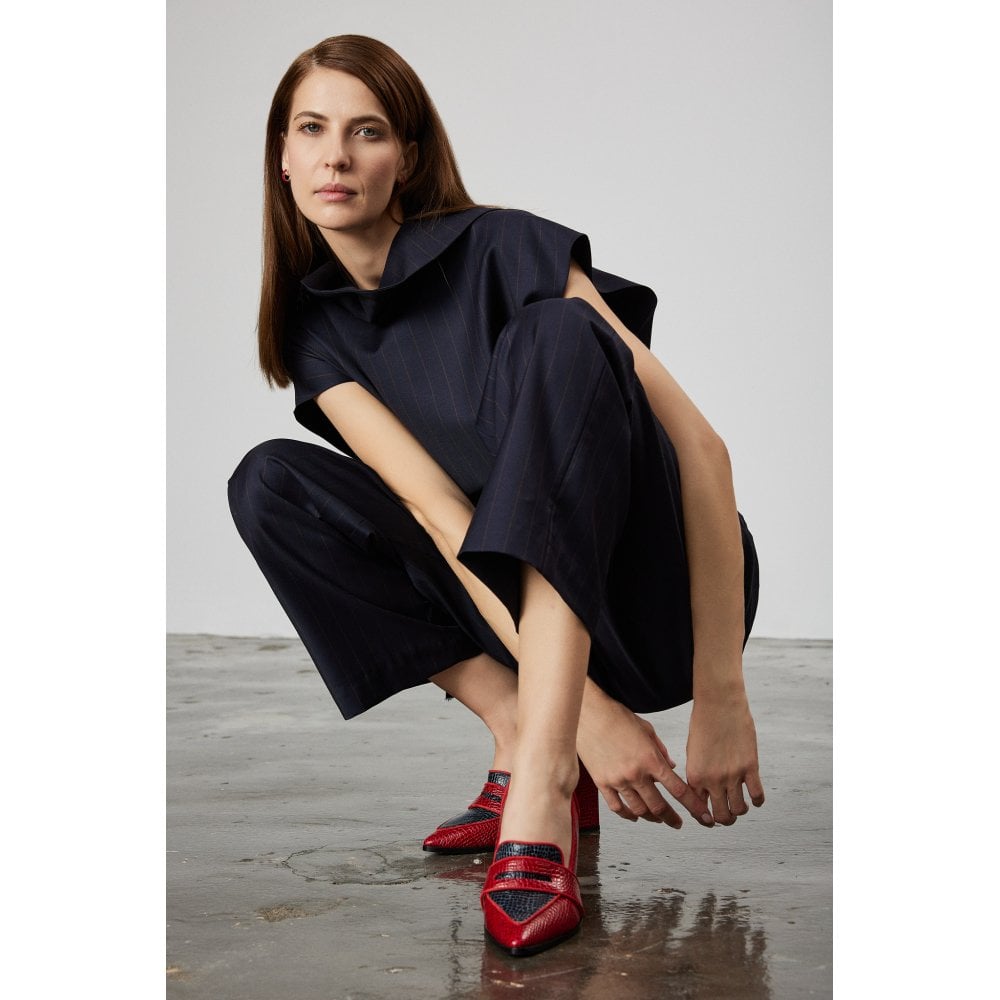 Annabel Red and Navy Blue Crocodile loafers