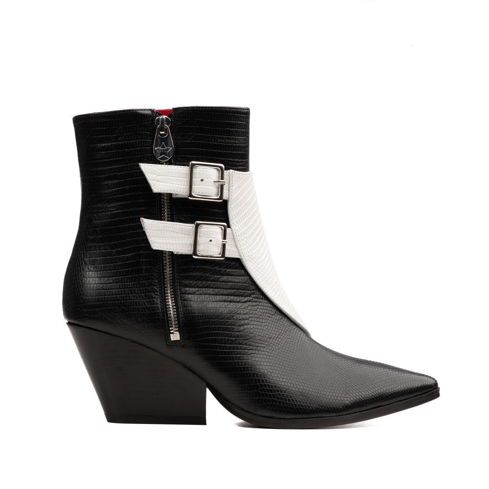 Beatrix Black and White Lizard boots