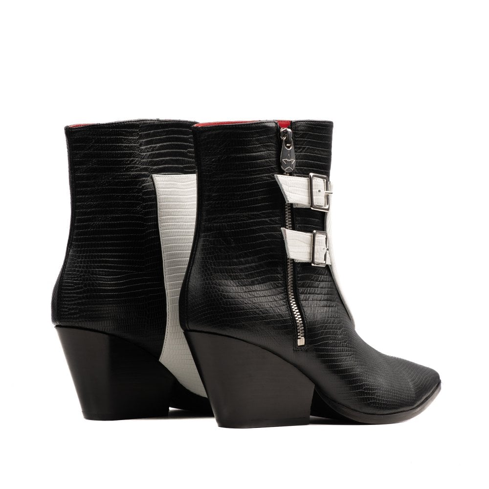 Beatrix Black and White Lizard boots