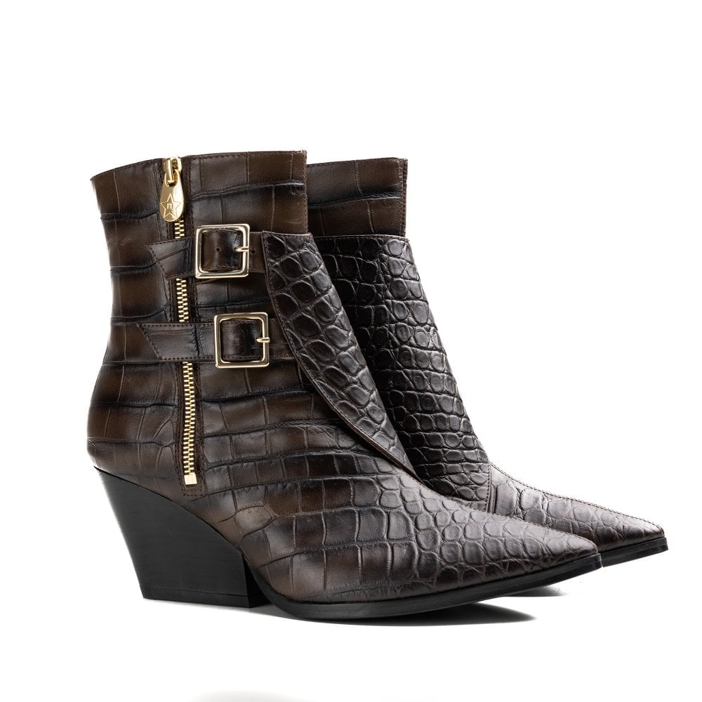 Beatrix Brown Crocodile boots