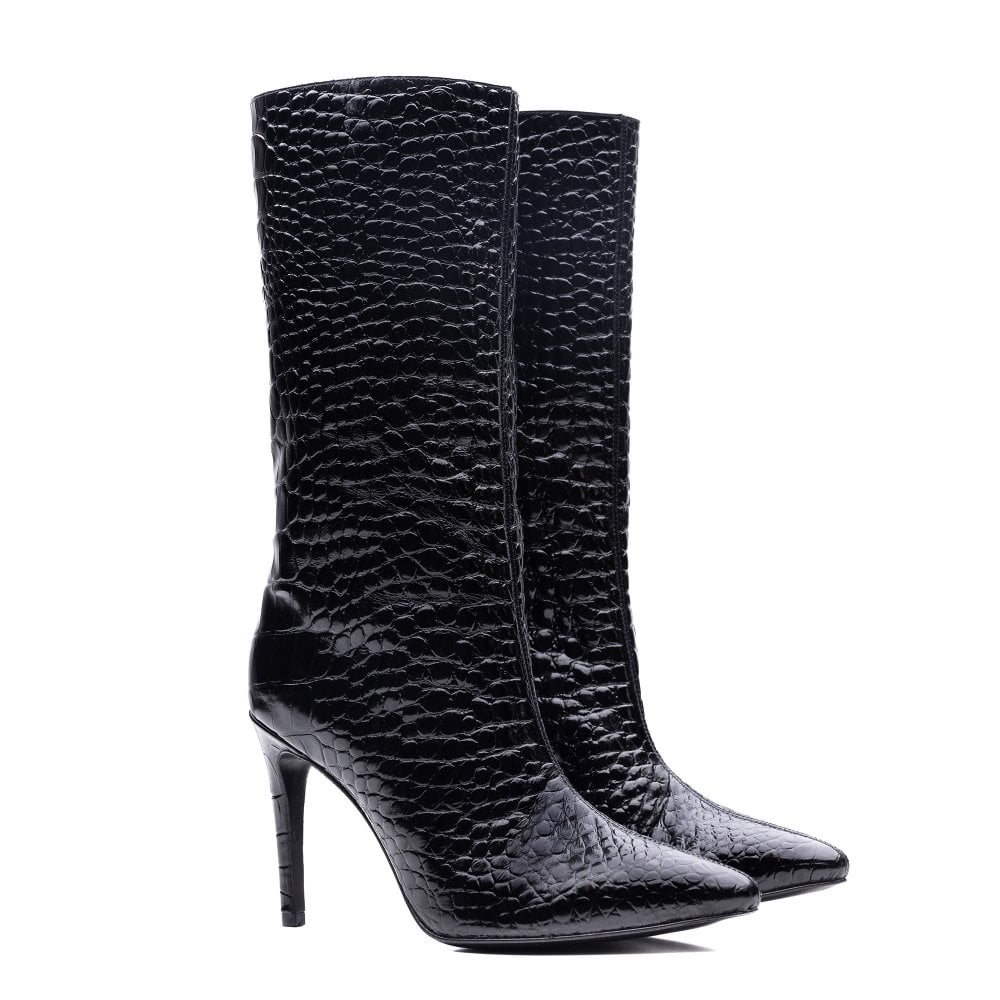 Freda Black Crocodile boots