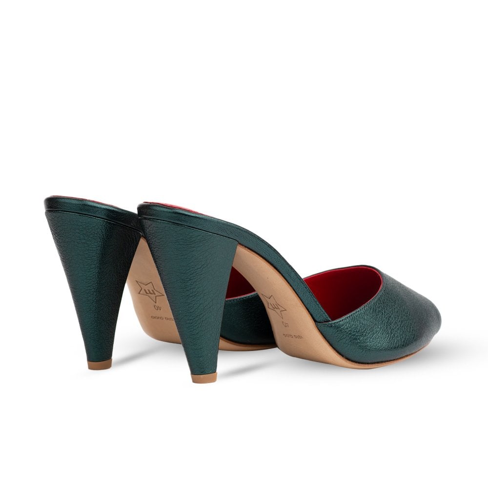 Montavia Dark Green Metallic Mules