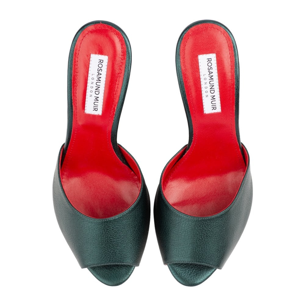 Montavia Dark Green Metallic Mules