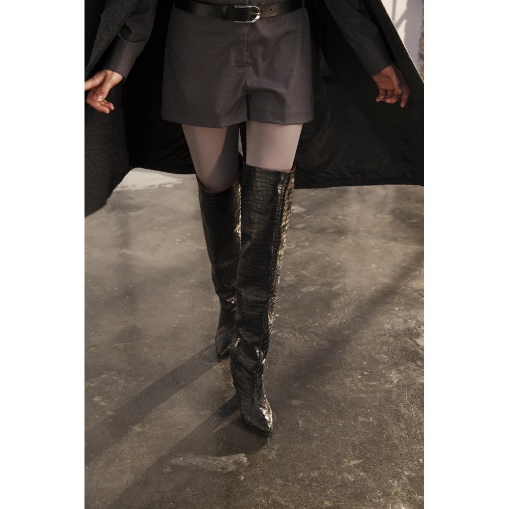 Roma Black Crocodile Over Knee Boots