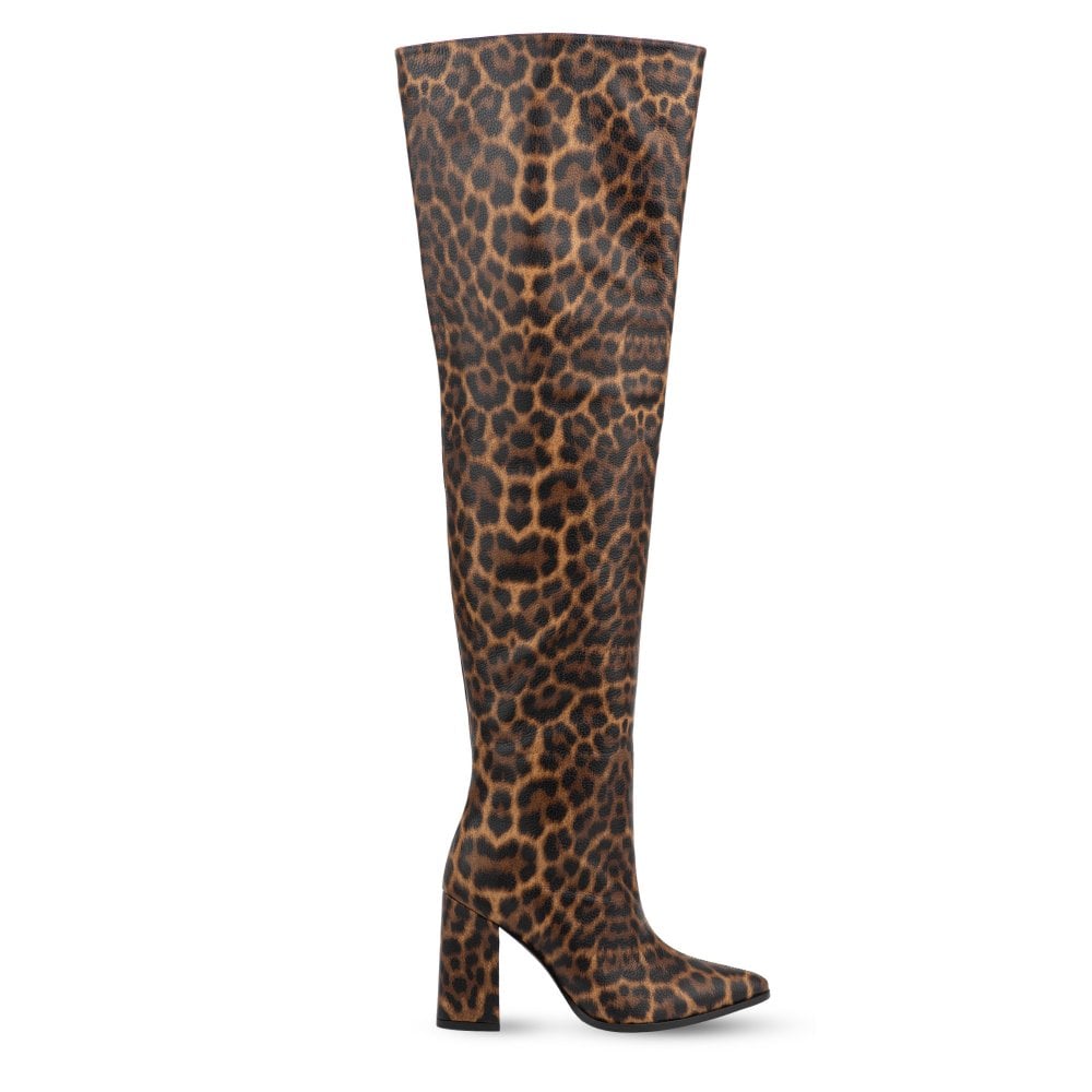 Roma Leopard Print Over Knee Boots