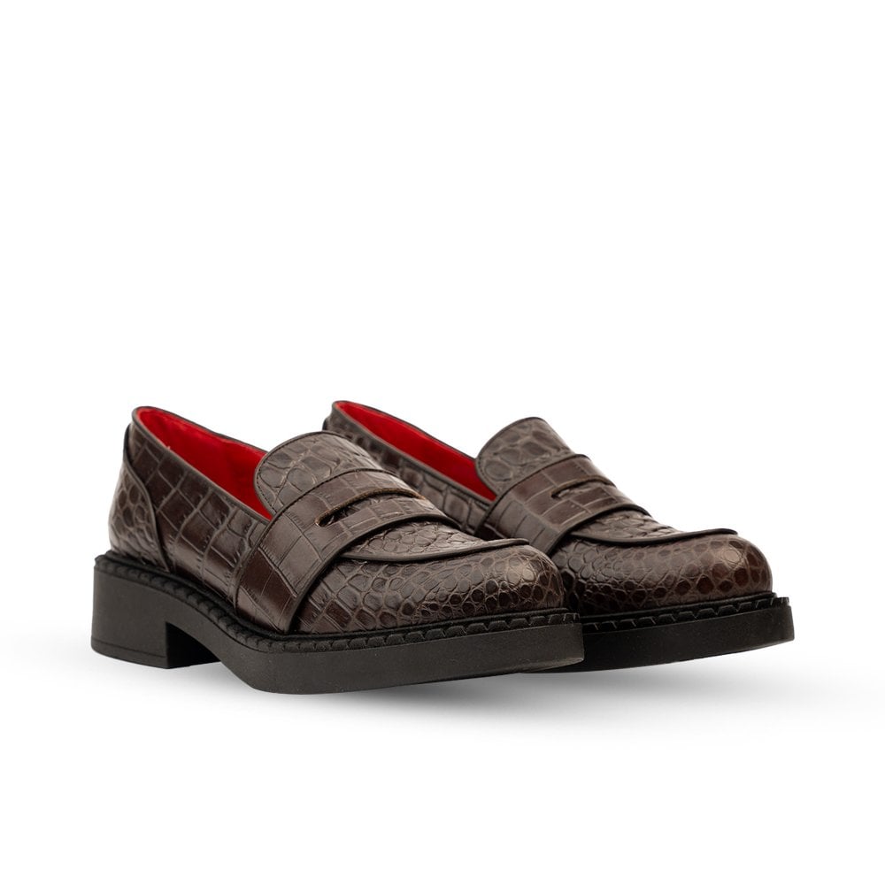 Stratford Brown Crocodile Loafers