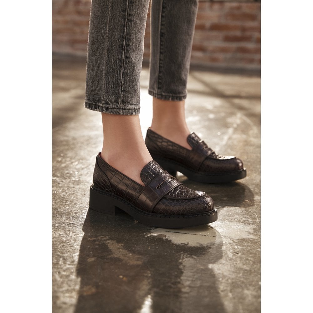 Stratford Brown Crocodile Loafers