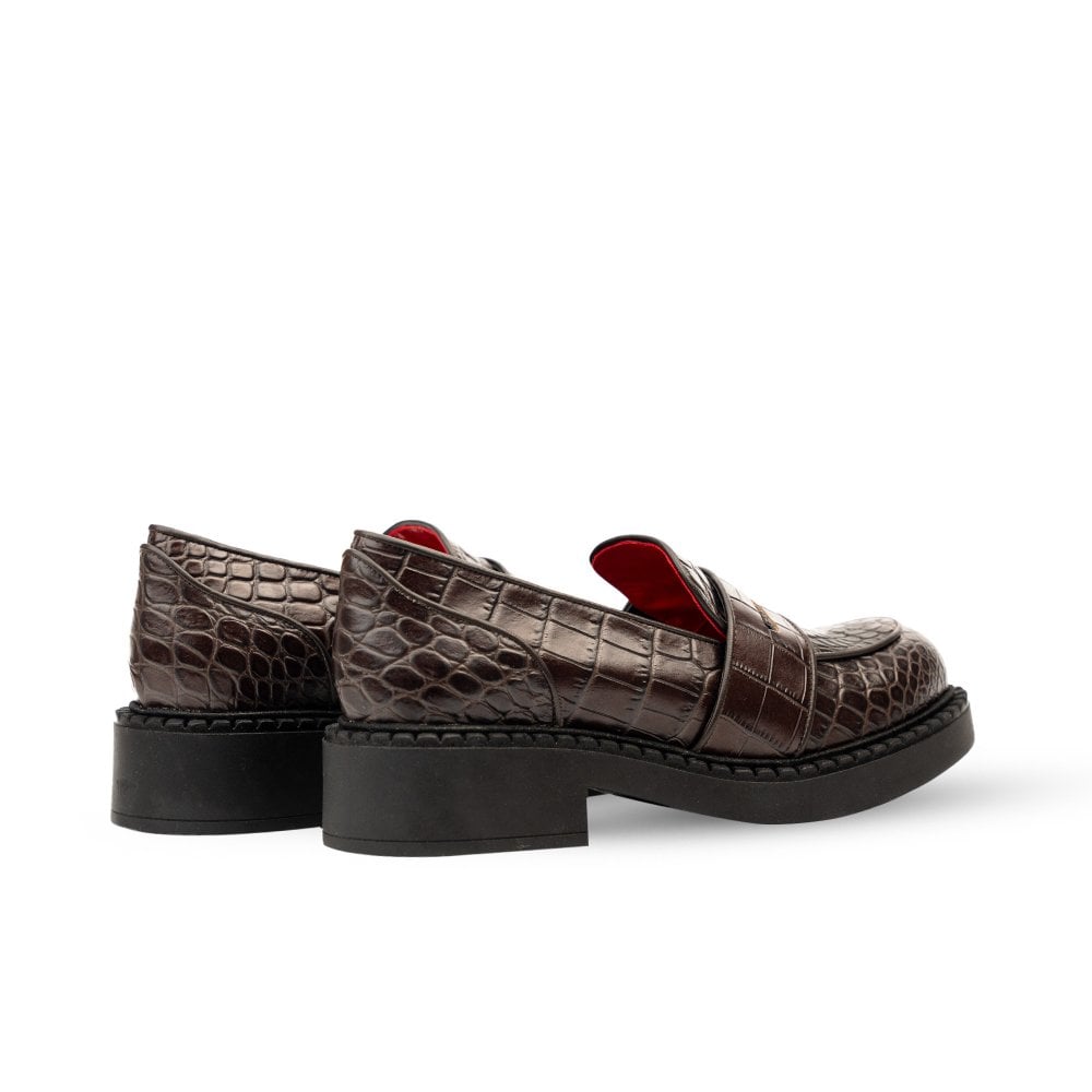 Stratford Brown Crocodile Loafers
