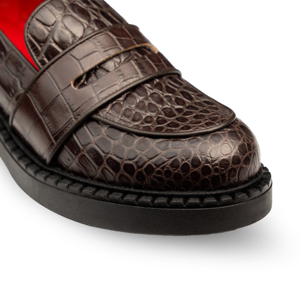 Stratford Brown Crocodile Loafers