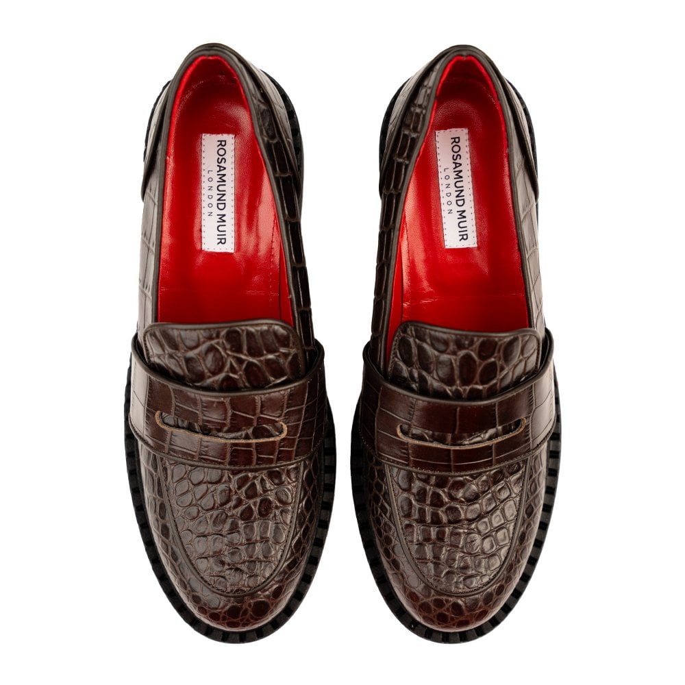 Stratford Brown Crocodile Loafers