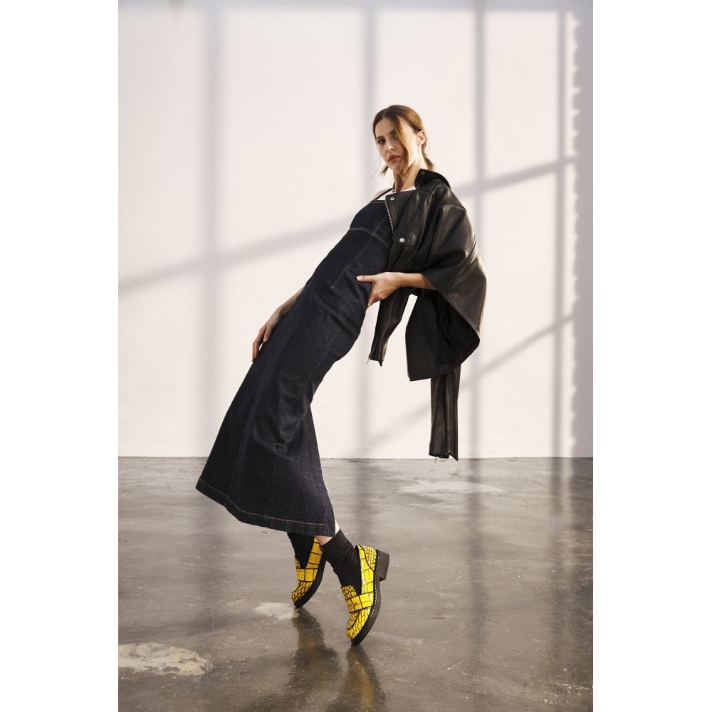 Stratford Yellow & Black Crocodile Print Loafers