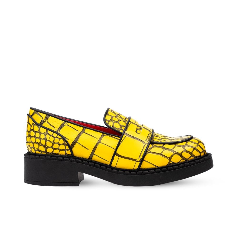 Stratford Yellow & Black Crocodile Print Loafers