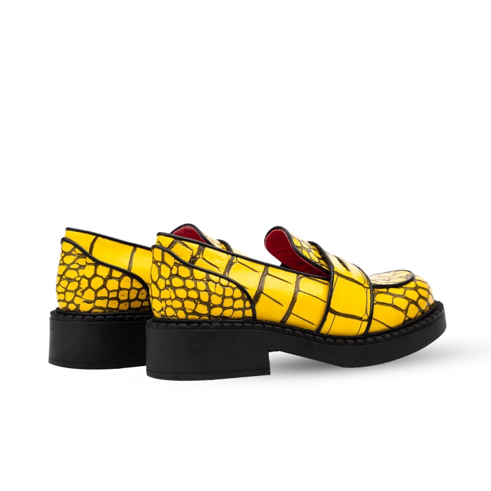 Stratford Yellow & Black Crocodile Print Loafers