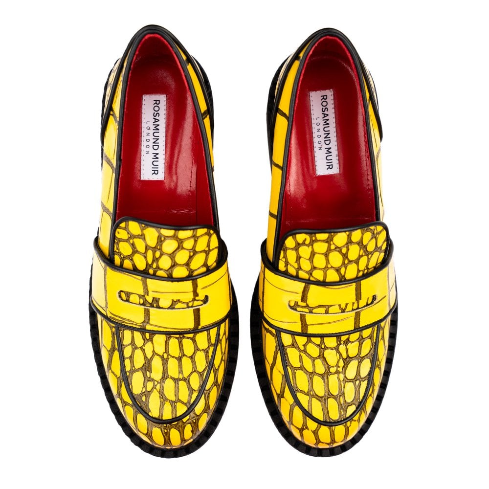 Stratford Yellow & Black Crocodile Print Loafers
