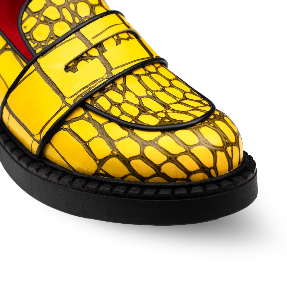 Stratford Yellow & Black Crocodile Print Loafers