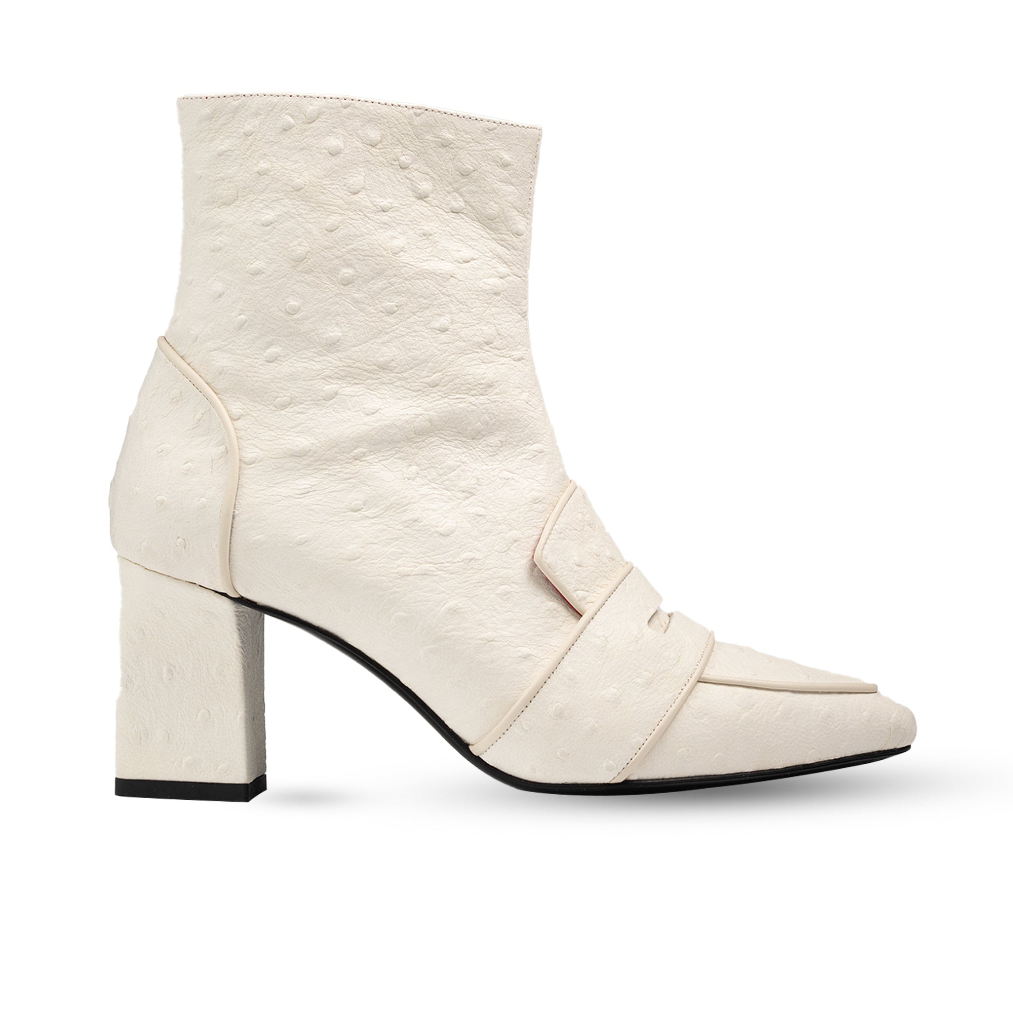Luciana Cream Ostrich Print Loafer Boots