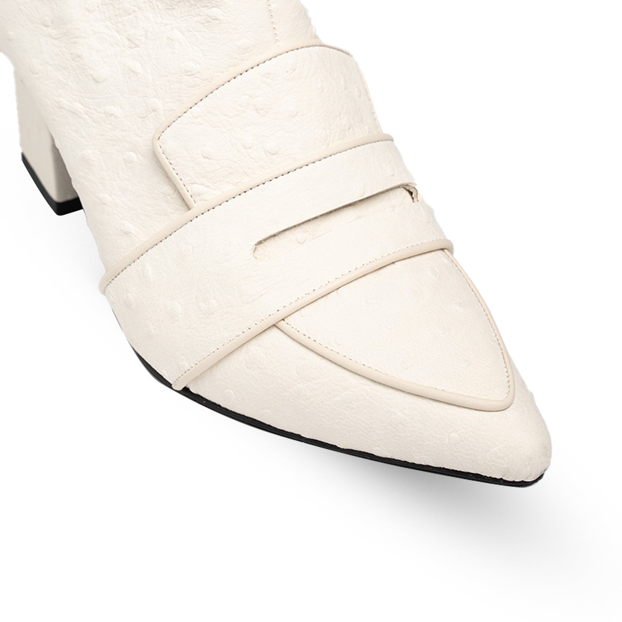 Luciana Cream Ostrich Print Loafer Boots