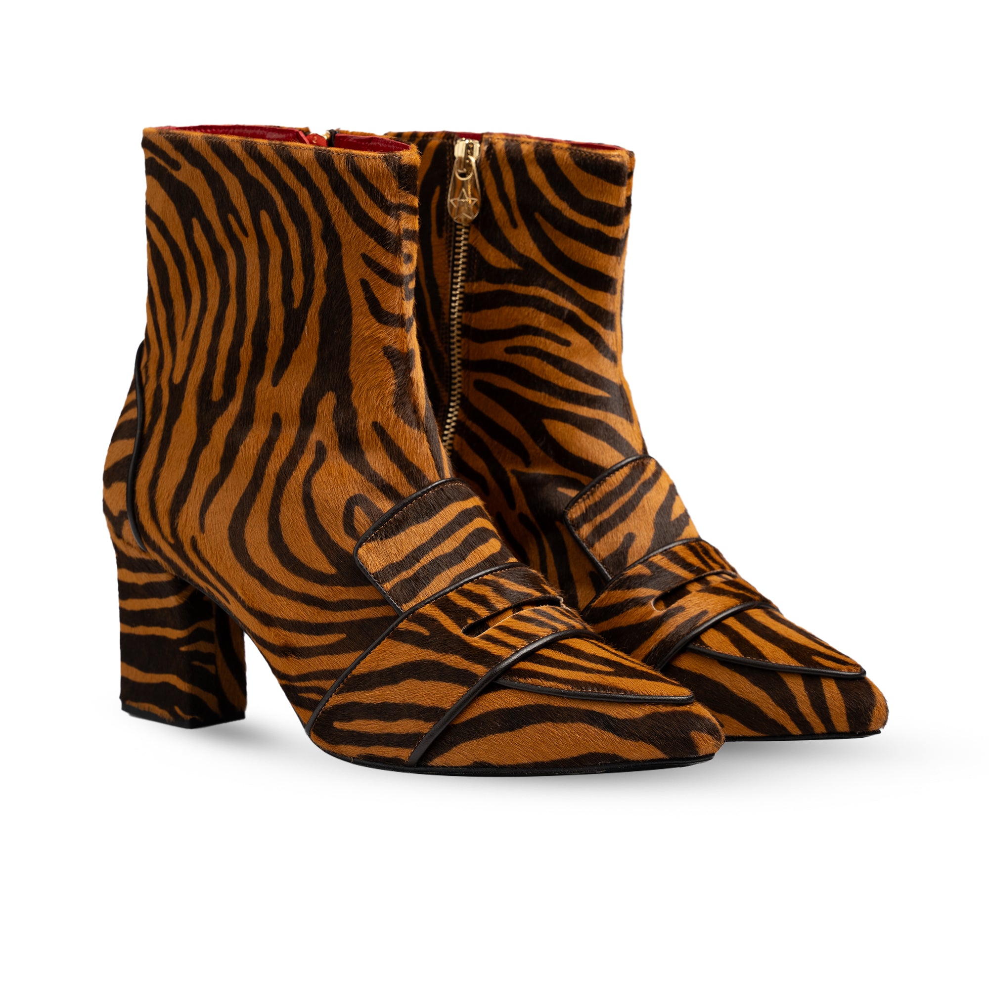 Luciana Brown & Dark Brown Zebra Print Loafer Boots