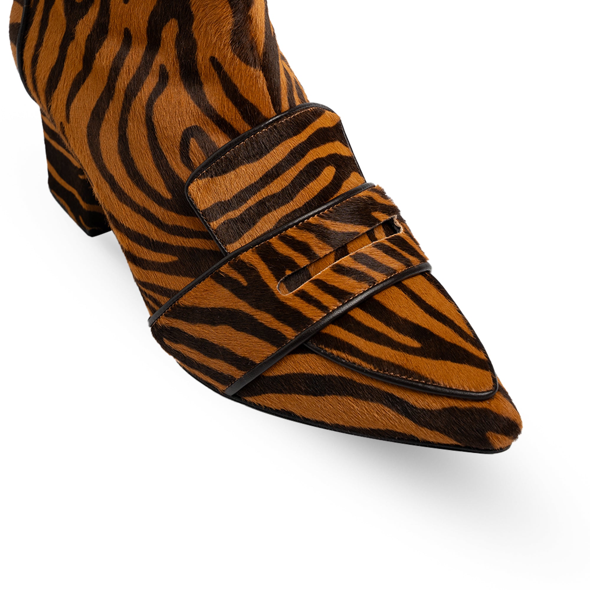 Luciana Brown & Dark Brown Zebra Print Loafer Boots