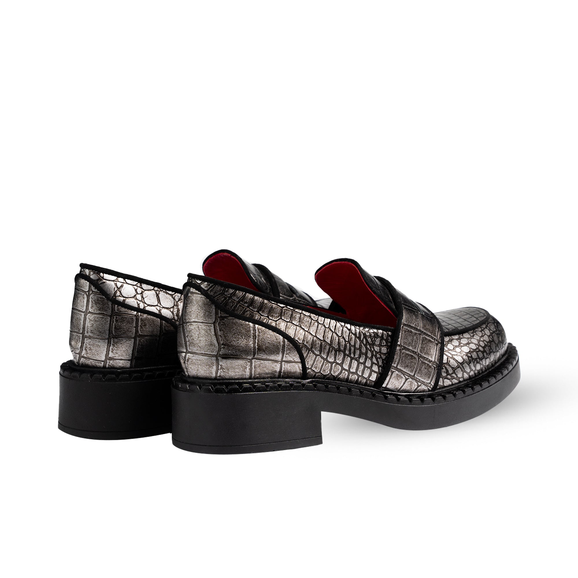 Stratford Metallic Pewter Crocodile Print Loafers