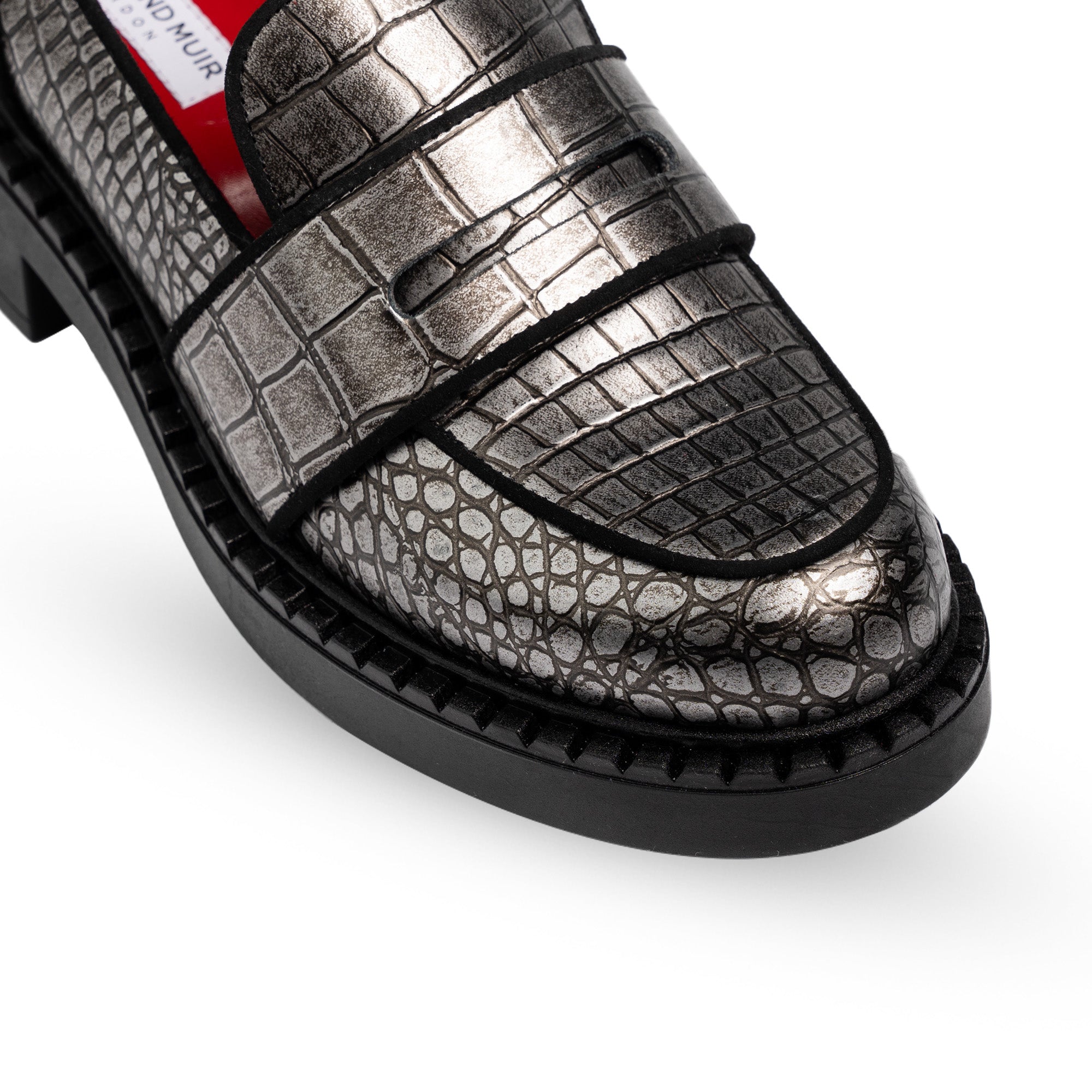 Stratford Metallic Pewter Crocodile Print Loafers