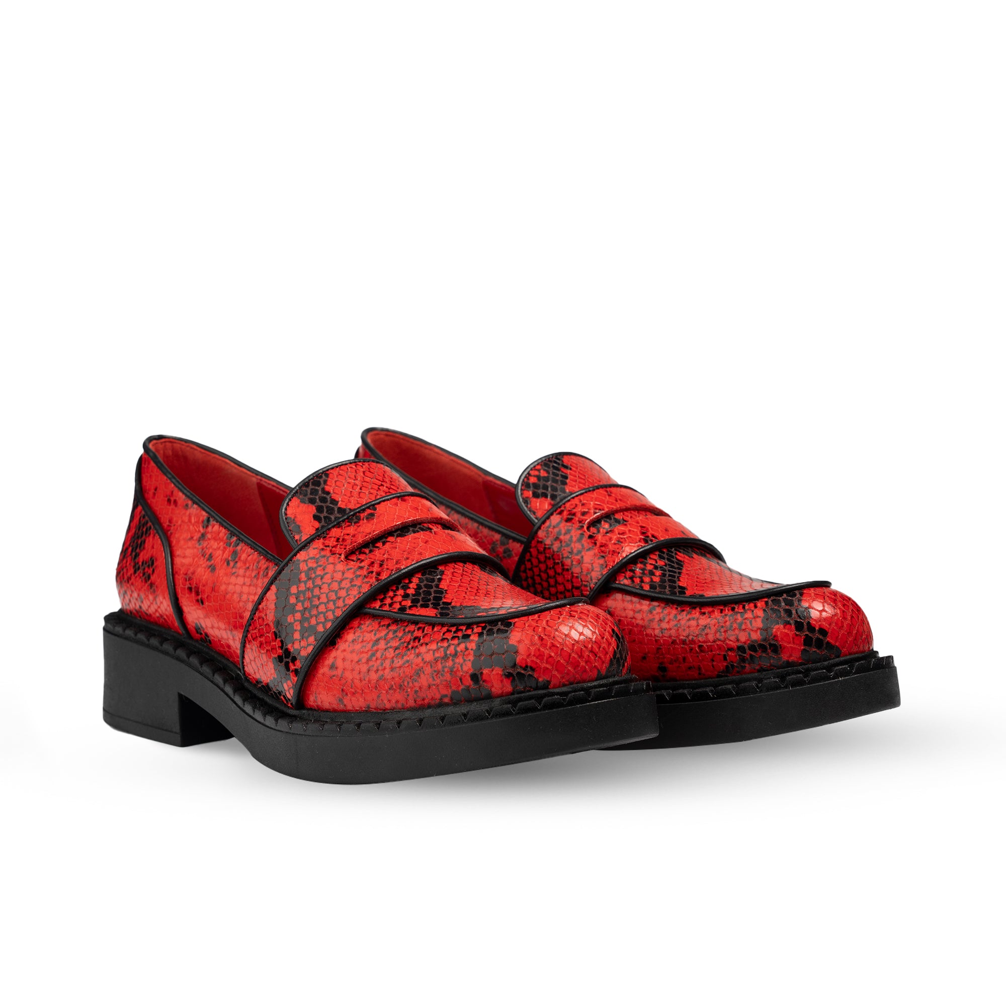 Stratford Red & Black Snake Print Loafers