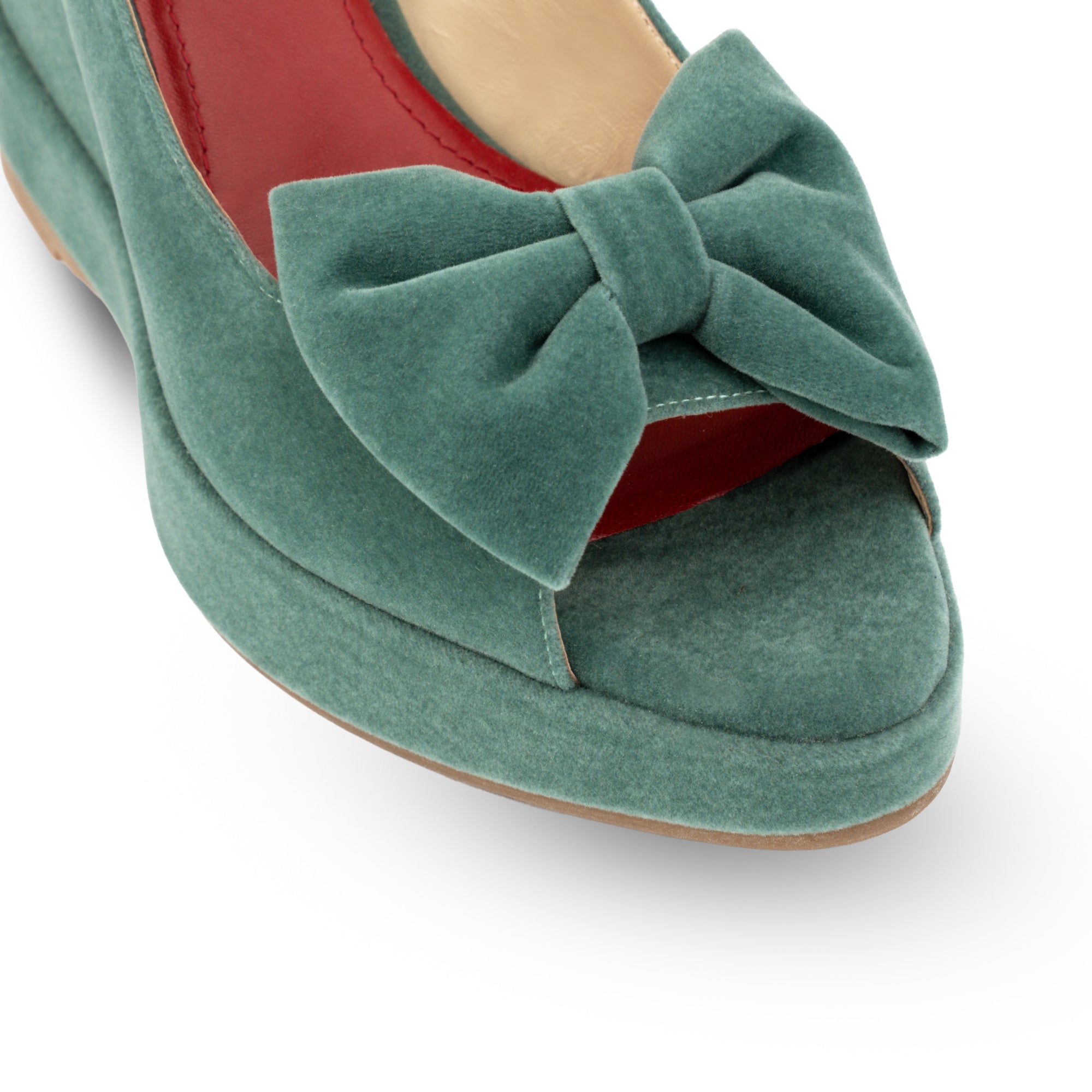 Rignana Sage Green Velvet Wedges